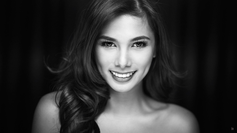 brunette, monochrome, women, looking at viewer, Bry Manaloto, model, Belle Rico, 1080P