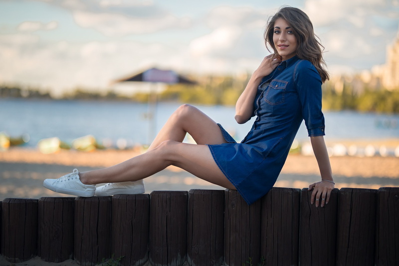 sitting, young adult, full length, looking at camera, real people, one person, hairstyle, women, women outdoors, portrait, 1080P, fashion, Dmitry Shulgin