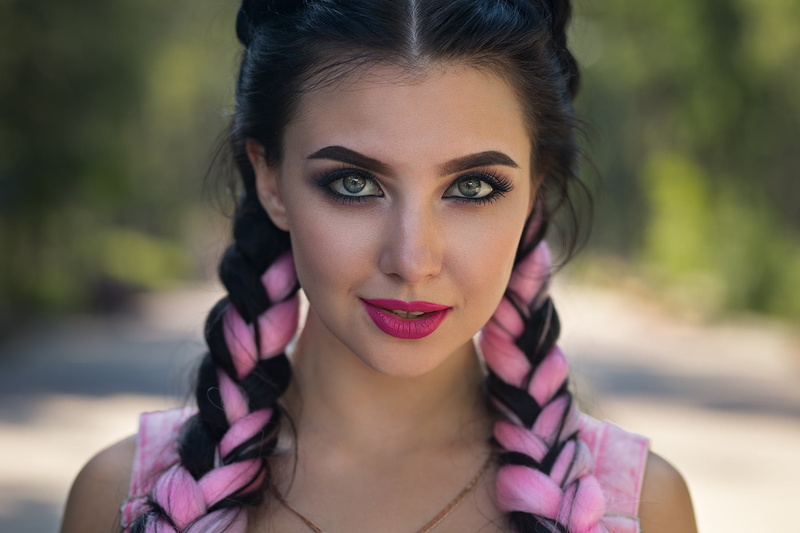 Dmitry Sn, braids, dark hair, Kristina Romanova, 1080P, women, Dmitry Shulgin, face, model