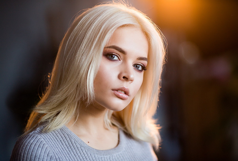 face, blonde, 720P, women, depth of field, Kristina Mamatyukova, portrait