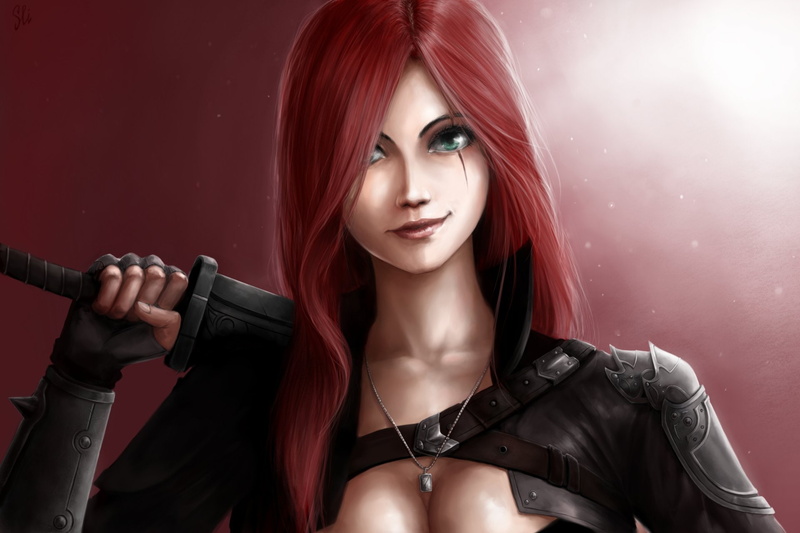 Scar, League Of Legends, Red Hair, Sword, Green Eyes, Katarina (League Of Legends), Video Game, 1080P