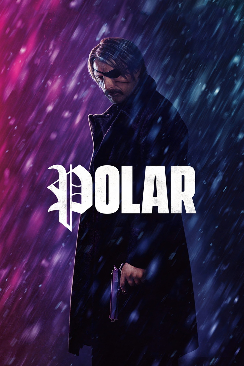 eye patch, Mads Mikkelsen, coats, Polar (Movie), scars, gun, movie poster, movies, snowing, moustache, men, 2K