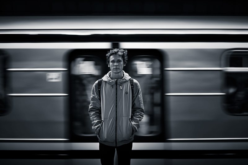 windbreaker, person, 5K, travel, photography, railroad station, mode of transportation, subway, portrait, fashion, underground, one person, metro, blurred motion