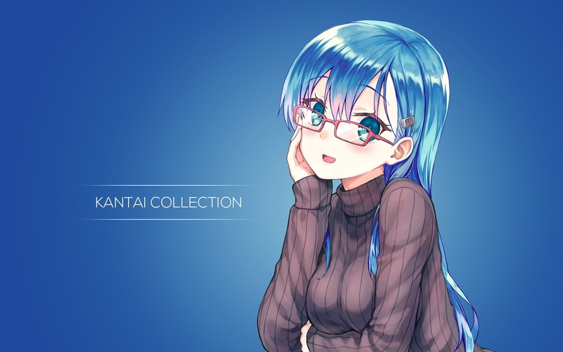 glasses, blue hair, hairstyle, young adult, sweater, women, young women, blue, long hair, obscured face, blond hair, connection, portrait, anime girls