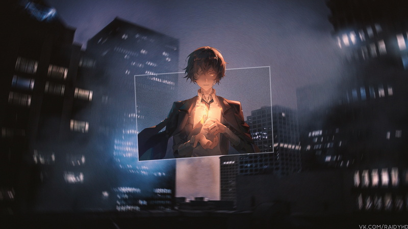 anime, 4K, night, Dazai Osamu, anime boys, picture-in-picture