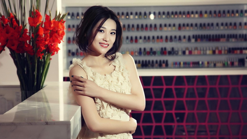 beautiful, white, ruffled, sleeveless, women, 1080P, s, mimi, dress, smile