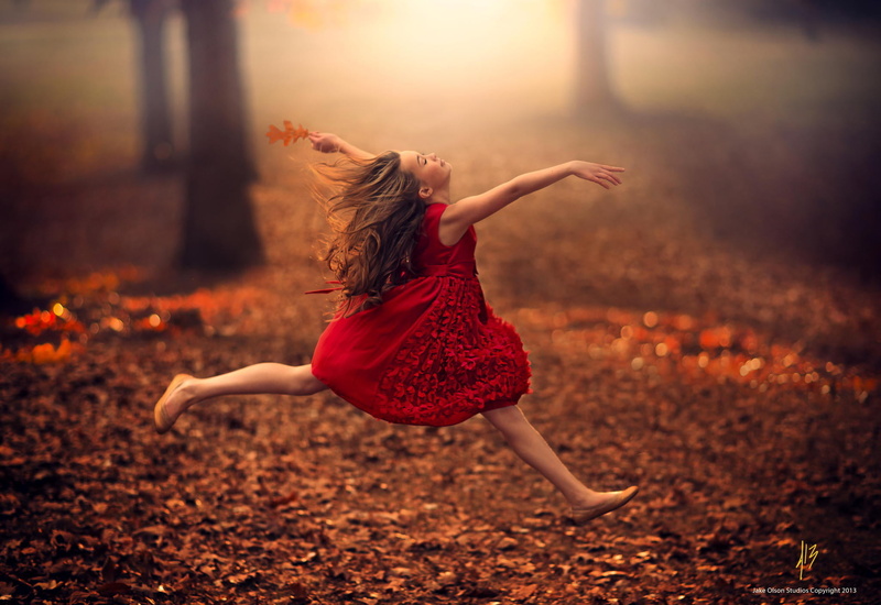 dance, one person, beautiful woman, carefree, child, fashion, flight, leaves, motion, women, jumping, red dress, hair, outdoors, red, freedom, ballet flats