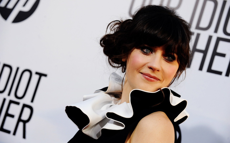 actress, black, white, sleeve, girls, s, zooey, 2K, happy, babe, woman, women, ruffled, top, deschanel