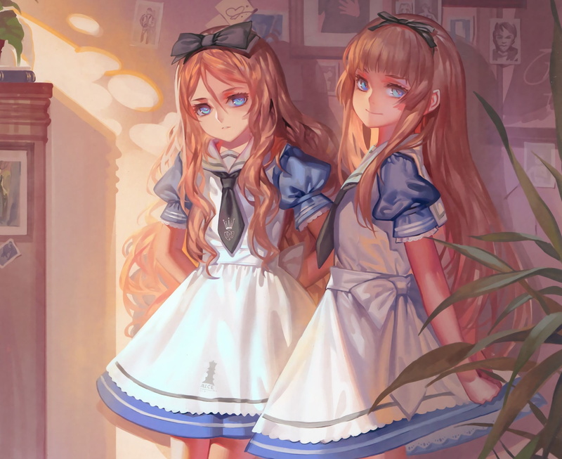blue dress, ruffles, 1080P, girls, Alphonse, Alice in Wonderland, art, alice, tie, bow, apron