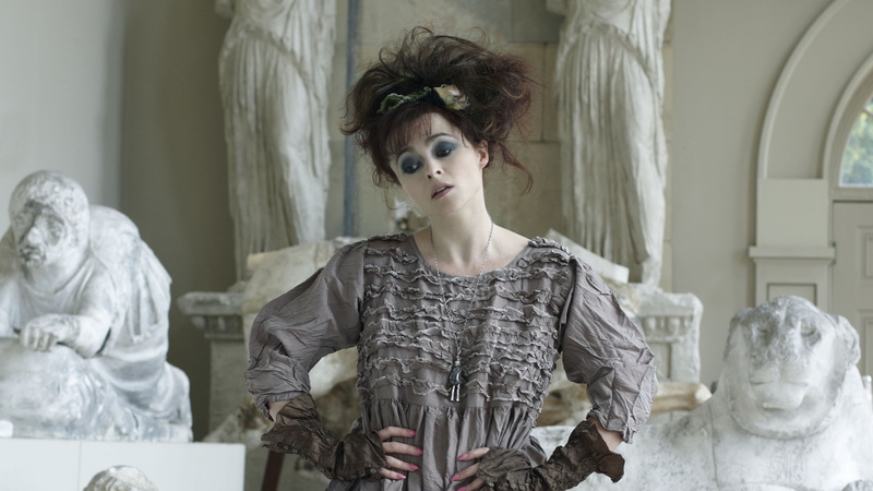 4K, female, dress, gray, ruffled, Most Popular Celebs in 2015, Helena Bonham Carter, actress, wearing
