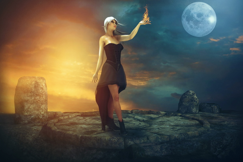 dream, fashion, night, dress, atmosphere, mysterious, mystery, beauty, hairstyle, arms raised, beautiful woman, 4K, fire, full length, outdoors, standing
