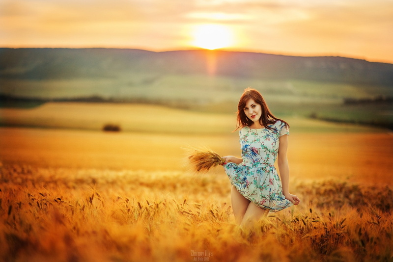 field, lifting skirt, plant, fashion, beauty, beauty in nature, sunlight, portrait, young adult, sunset, hair, sun, Girls, women, landscape, land, dress