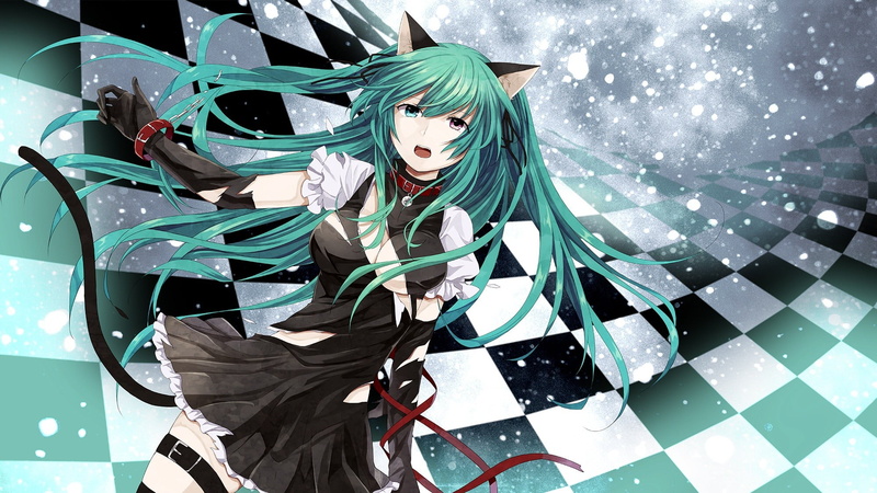 turquoise colored, anime, large group of objects, 1080P, looking at camera, real people, leisure activity, day, anime girls, representation, heterochromia