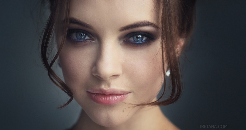 brunette, smoky eyes, women, portrait, face, blue eyes, Libriana, 1080P, Polina Bodrova, closeup