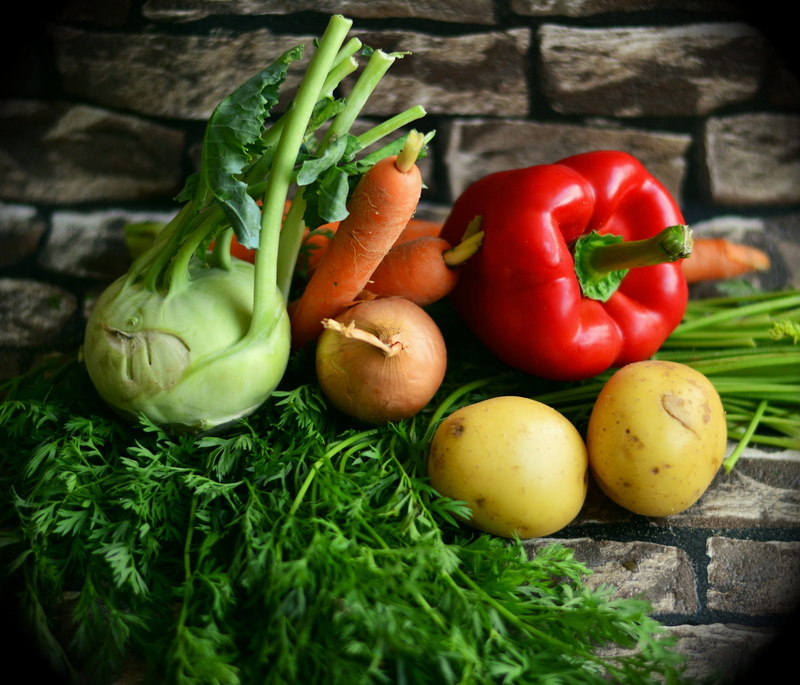 harvest, kohlrabi, frisch, carrots, bell pepper, photo, orange, tomato, herb, beside, close-up, close, raw food, paprika, potatoes, healthy eating, healthy