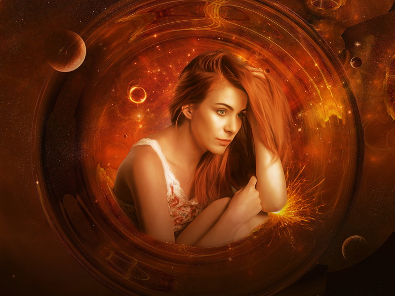 illuminated, lifestyles, female, woman, model, front view, design, gothic, mystery, planets, women, adult, stars, traveller in time, colorful, beautiful woman