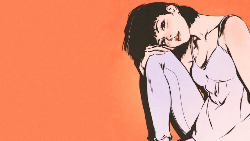 short hair, digital art, 1080P, hands on knees, women, Ilya Kuvshinov, black hair
