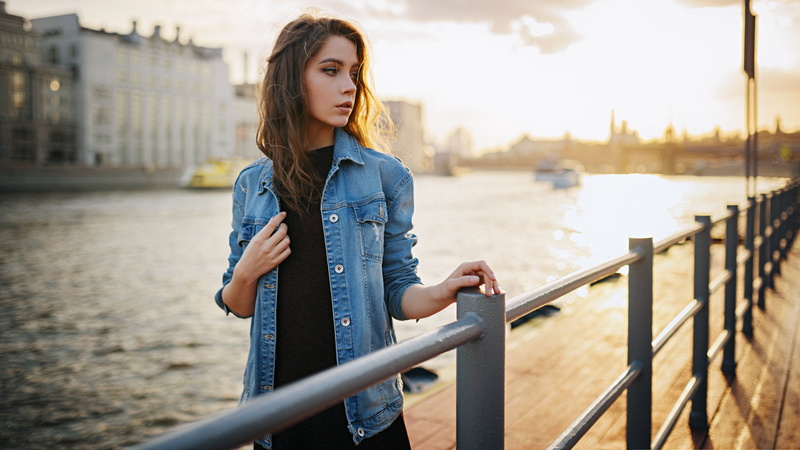 water, built structure, beautiful woman, young adult, hair, 1080P, Ksenia Kokoreva, river, railing, architecture, casual clothing, women outdoors, outdoors