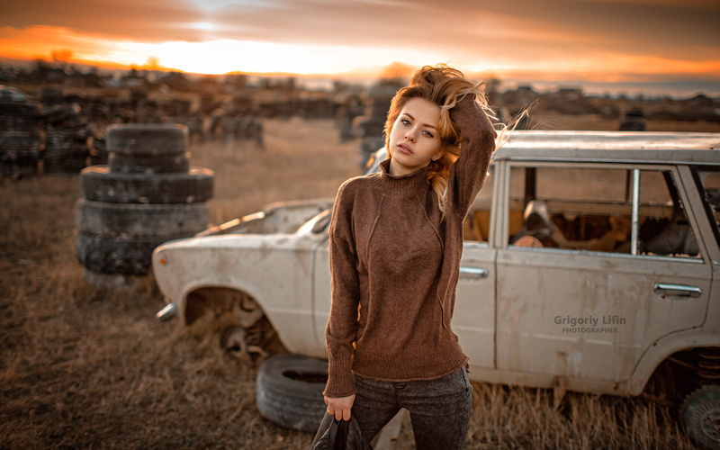 women, 500px, Grigoriy Lifin, portrait, sunset, women outdoors, 1080P, depth of field, blonde