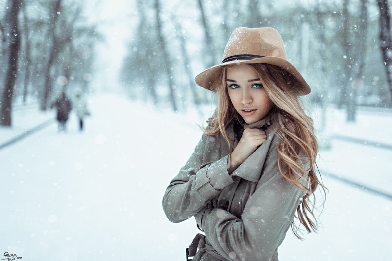 young adult, winter, snowing, young women, women, lifestyles, 1080P, hair, Georgy Chernyadyev, clothing, hat, one person, beautiful woman, portrait, beautiful people