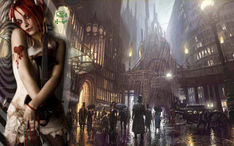 city, Emilie Autumn, building exterior, built structure, night, building, place of worship, 720P, trench, illuminated, one person, women, real people