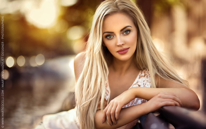 model, blonde, looking at viewer, depth of field, women, Maarten Quaadvliet, 1080P