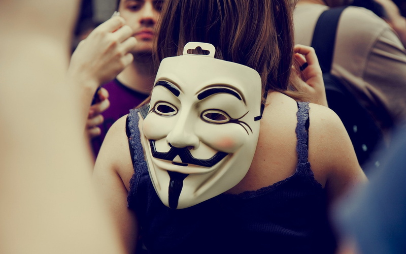 women, 1080P, Anonymous, people, back, Guy Fawkes mask, mask