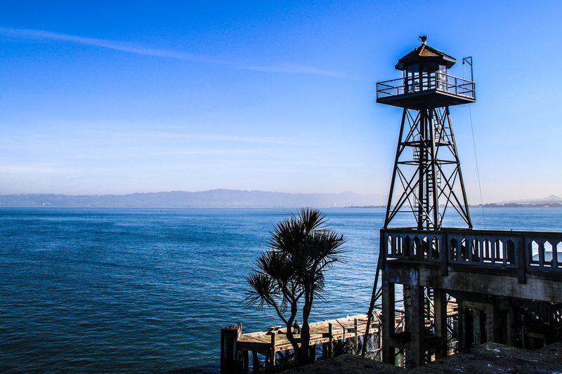 alcatraz, sea, dock, along, landscape, blue, San Francisco, nature, watch, lighthouse, side, watch tower, Bay, 4K, USA, Alcatraz Lighthouse, tower, coastline