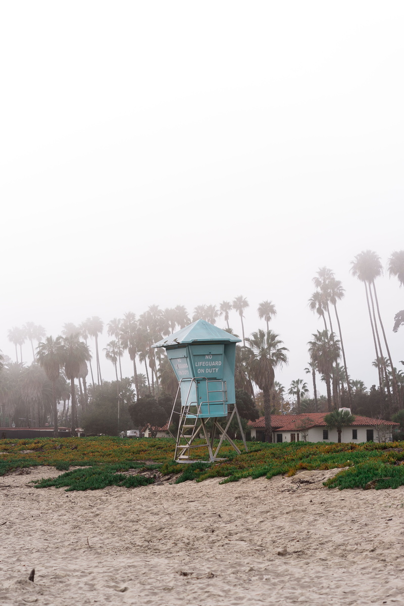 outdoors, plant, land, santa barbara, tree, santa barbra, 5K, nature, day, house, on duty, fog, hut, east beach, united states, clear sky, building, beach