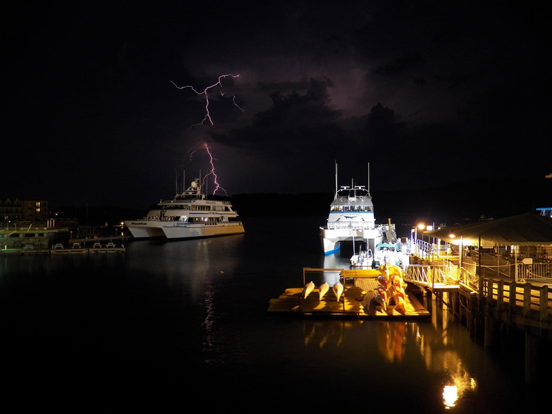 thunder storm, water, nature, architecture, streaks of light, no people, storm, outdoors, Sky, boats, lightning, whale watch vessels, dark, building, ocean