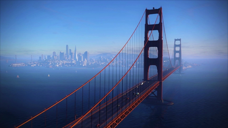 San Francisco, Video Game, Watch Dogs 2, landscape, 1080P, urban skyline, sea, transportation, suspension bridge, Golden Gate, office building exterior