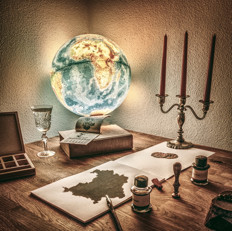 mood, glass, tusche indian ink, globe, wooden table, home interior, atmosphere, workplace, group, architecture, ink, book, furniture, wood - material