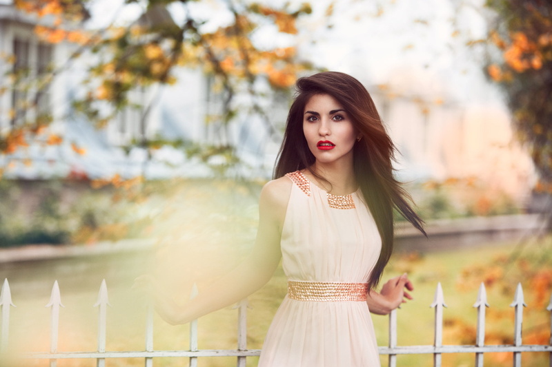1080P, woman, young women, beautiful woman, fall, dress, one person, portrait, wearing, fence, hair, 500px, model, adult, sleeveless, near, contemplation