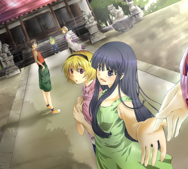 Houjou Satoko, casual clothing, Higurashi No Naku Koro Ni, 720P, leisure activity, childhood, young adult, Ryuuguu Reina, Maebara Keiichi, Furude Hanyuu