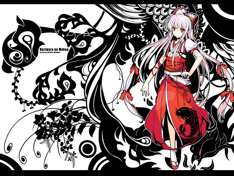 Japanese clothes, socks, Touhou, representation, human representation, bangs, fashion, anime girls, white hair, video games, indoors, 720P, day, long hair