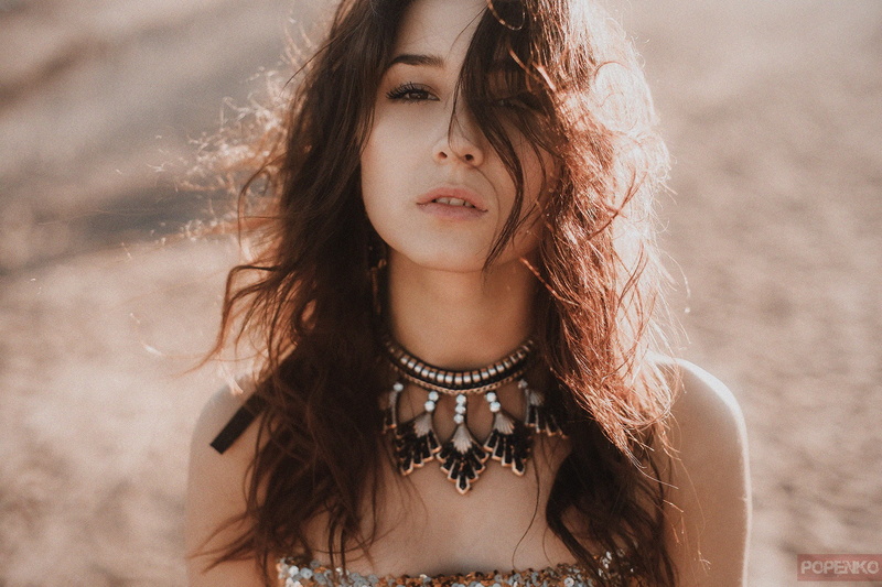 necklace, women outdoors, women, portrait, face, Inna Kuznetsova, depth of field, 1080P, Andrey Popenko