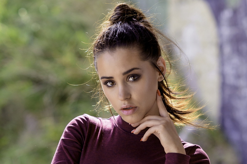 open mouth, red nails, 1080P, portrait, brunette, brown eyes, face, women, Chris Bos