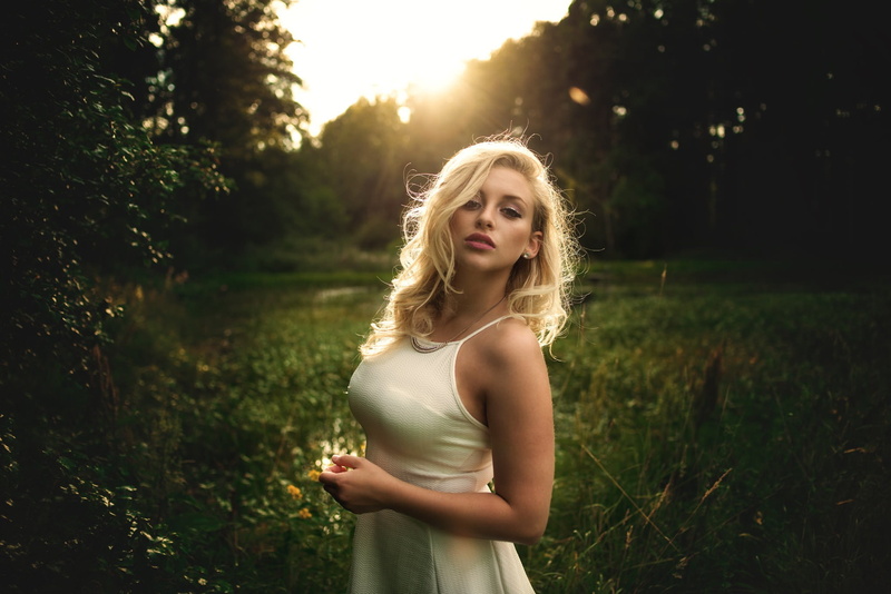 sleeveless, nature, sunlight, dress, women, s, white, blonde, 1080P, portrait