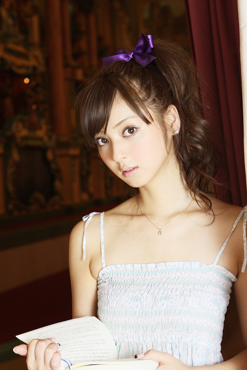 women, front view, Asian, waist up, hair, fashion, 1080P, white, looking at camera, one person, Sasaki Nozomi, spaghetti, s, portrait, strap, top, brown hair