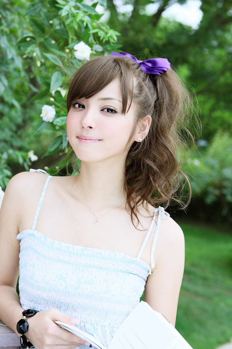 young women, plant, dress, sleeved, 1080P, shirt, one person, model, white, Sasaki Nozomi, looking at camera, brown hair, Asian, long hair, beautiful woman