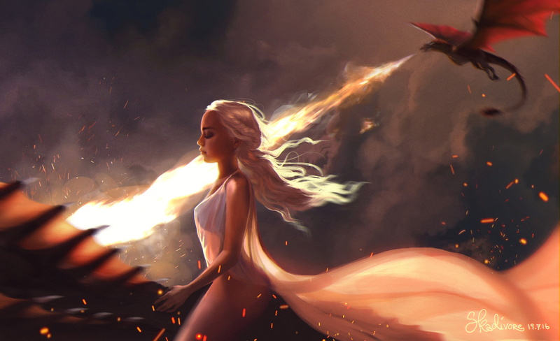 dragon, game of thrones, 1080P, Daenerys Targaryen, art, Mother of Dragons, Khaleesi, Pauline Voss, fantasy, flight