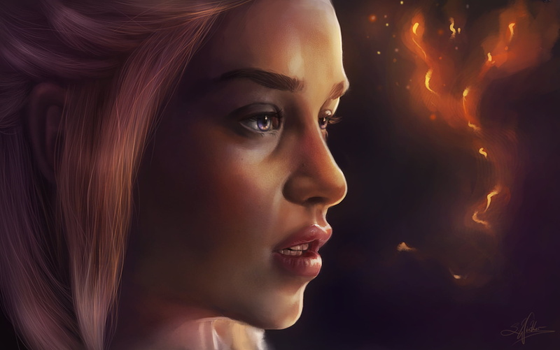 emotion, females, beautiful people, daenerys targaryen, 1080P, girl, beauty, human face, one person, headshot, princess, orange, mother of dragons, black background