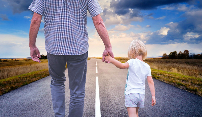 togetherness, outdoors, childhood, together, dad, path, distant, child, casual clothing, boy, nature, kid, day, leisure activity, family, positive emotion