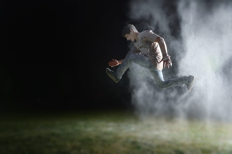 nighttime, activity, full length, man, performance, smoke - physical structure, jumping, one man only, time, sports clothing, 4K, buy, black background