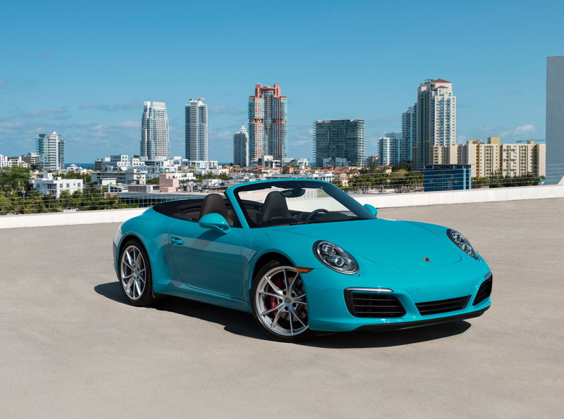 Carrera S, 911, turquoise, Porsche, the city, car, Cabriolet, 4K, skyscrapers