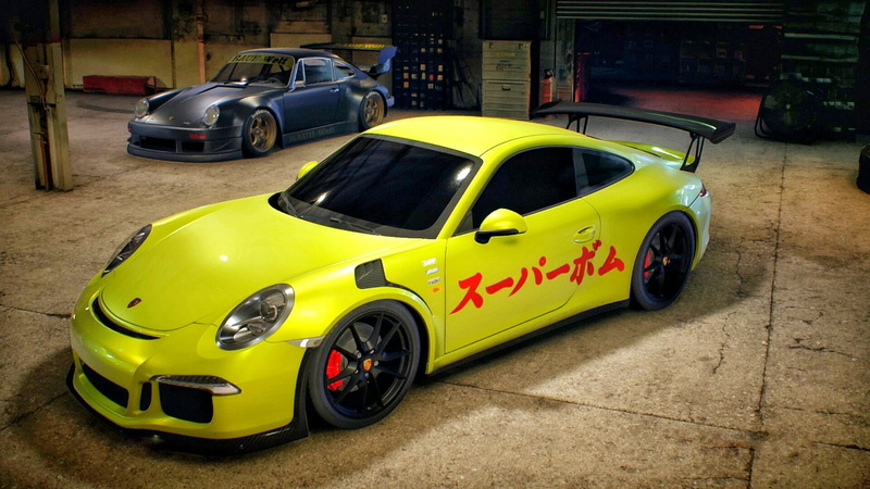video games, yellow, Garages, 1080P, car, Porsche 911 Carrera S, porsche, Porsche 911 GT3 RS, need for speed