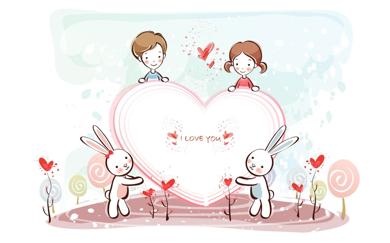 digital composite, communication, rabbits, clip Art, child, no people, females, girls, valentines day, holding, vector, cloud - sky, representation, heart shape