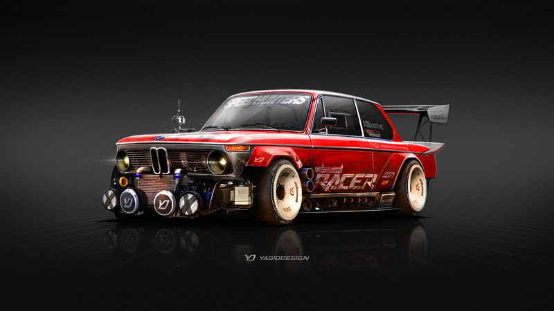 1080P, 1974, Red, 1974 BMW 2002, Art, Figure, BMW, The front, BMW 2002, 2002, Rendering, Yasid Oozeear