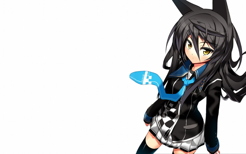 black, ch r, tie, animal, hair, ryouiki, zettai, necro san, 720P, thighhighs, yellow, original, ears, long, blush, eyes