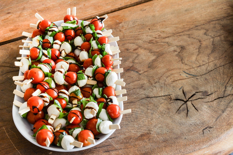still life, wood - material, canapes, directly above, tomato, mozzarella, vegetarian food, healthy eating, fruit, brunch, freshness, food, red, cherry tomato